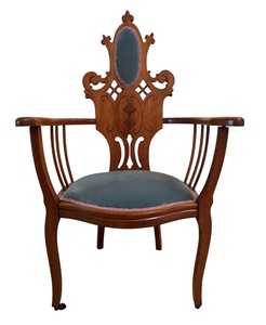 lot 14 image: Stunning Antique Art Nouveau Carved Mahogany Armchair with Upholstery