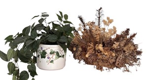 lot 57 image: Unique Faux Greenery in Pot & Dried Flowers in a Basket