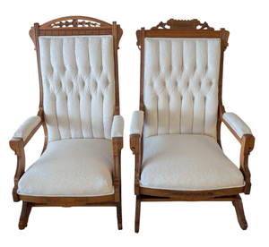 Pair of Antique Victorian Carved Walnut Eastlake Rocking Chairs