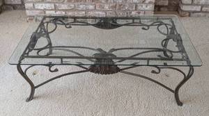 lot 147A image: Beautiful Glass Topped Iron Coffee Table