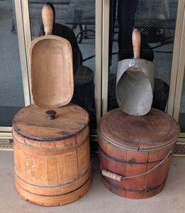 lot 149A image: Pair of Primitive Wood Buckets and Scoops