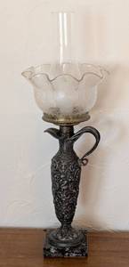 lot 28 image: Ornate Embossed Pewter Pitcher Table Lamp