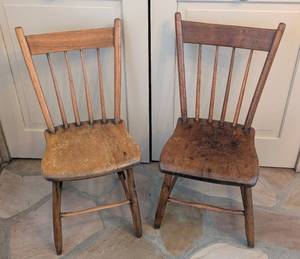 lot 37 image: Pair of Primitive Wood Side Chairs