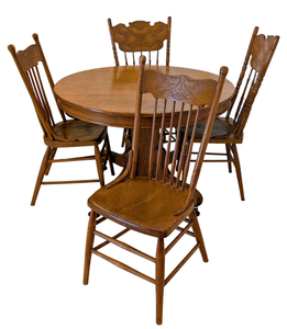 Vintage Round Oak Dining Table Set