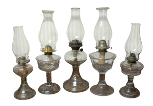 lot 102 image: Assorted Vintage Glass Oil Lamps