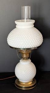 lot 105 image: Vintage Milk Glass Hurricane Lamp