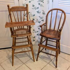 lot 120 image: Pair of Vintage Wood Childrens Highchairs