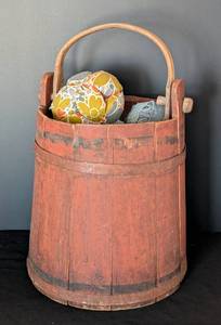 lot 112 image: Primitive Wood Bucket and Rag Balls