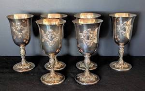 lot 111 image: International Silver Vintage Plated Wine Glasses