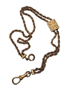 lot 11R image: Antique Gold Tone Watch Fob Chain with Slide