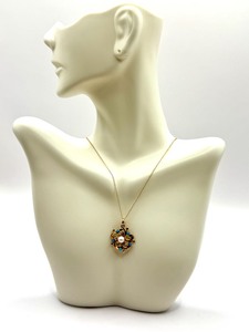 lot 17R image: Antique 14k Gold Floral Shaped Necklace with Turquoise Colored Beads and Pearl