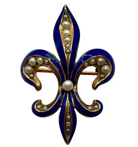 lot 32R image: Antique 10K Gold, Enamel and Seed Pearl Pin  Brooch