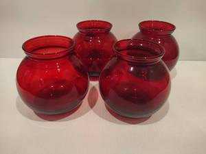 lot 61 image: Four Royal Ruby Red Anchorglass Candleholders