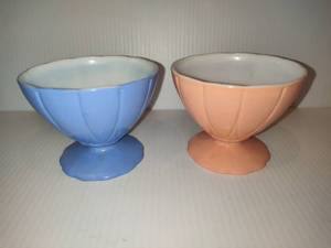 lot 28 image: Blue & Pink Milk Glass Sherbet Dessert Cups