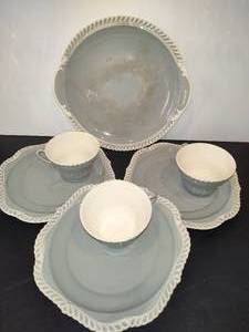 lot 10 image: Vintage HARKER Pottery Serving Dish  Three 2Pc Snack Sets