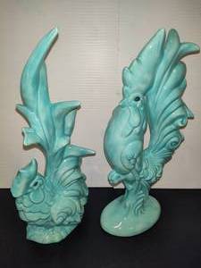 lot 21 image: Pair of Ceramic Turquoise Roosters