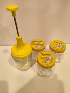 lot 86 image: Hand Chopper with Three Osterizer Glass Jars (8oz)