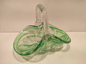 lot 67 image: Handblown Green Swirl Glass Basket