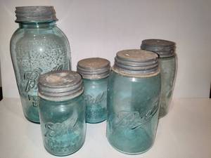 lot 30 image: Lot of Blue Glass Ball Jars