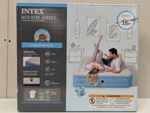 lot 102 image: Intex Raised 16 Air Mattress with Hand Held 120V Pump - Queen Size
