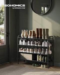 lot 103 image: Shoe Rack, 4-Tier Shoe Organizer, Fabric Shoe Shelf Storage with 4 Hooks, Holds up to 20 Pairs of Shoes