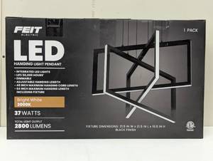 lot 118 image: Feit 3-Rectangle Chandelier LED Hanging Light Pendant - 2800 LUMEN
