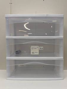 lot 82 image: 3 Drawer Wide Cart White - Brightroom Plastic Storage Drawers, Utility Cart with Casters