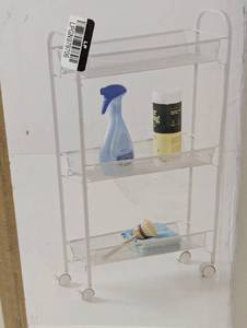 lot 85 image: Slim Wire Cart Portable Narrow Bathroom Storage, Steel Utility, White, 30.7