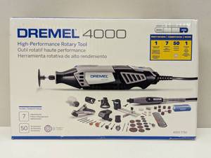lot 47 image: Dremel 4000 750 Variable Speed Rotary Tool 7 Attachments  50 Accessories