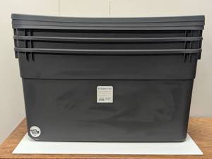 lot 113 image: 45gal Latching Storage Tote - Brightroom Portable Plastic Container with Lid, Universal Storage, Gray, 45 Gallon Capacity