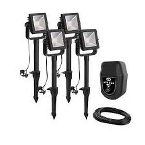 lot 22 image: Hampton Bay 350 Lumen Low Voltage Black Plug-In Integrated LED Outdoor Landscape Flood Light (4-Pack)  Customer Returns See Pictures