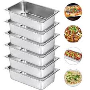 lot 25 image: VEVOR 21.7 qt. Stainless Steel Hotel Pans Full Size 20.9 x 12.8 x 5.9 in. Chafing Dish Buffet Set Roasting Pan (6-Pack)  Customer Returns See Pictures