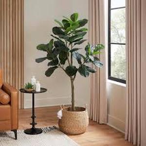 lot 27 image: StyleWell 5ft Faux Fiddle Leaf Fig Tree in White Pot  Customer Returns See Pictures