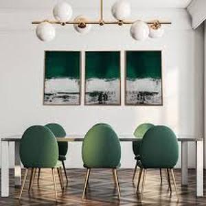 lot 32 image: Malachite Green by Gallery 57 Set of 3 Floater Frame Canvas Abstract Wall Art 24 in. x 48 in. Customer Returns See Pictures