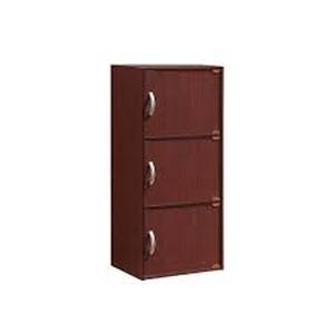 lot 33 image: Lot of HODEDAH 35.6 in. Tall Mahogany Engineered Wood 3-shelf Standard Bookcase with Doors Customer Returns See Pictures