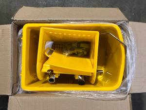 lot 29 image: Mind Reader 5.5 Gal. Yellow Plastic Mop Bucket with Wringer Floor Cleaning, Handle, Wheels Customer Returns See Pictures