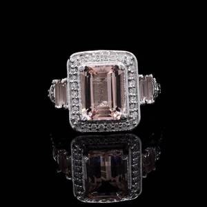 lot 3 image: 6.00 Carat Morganite & Diamond Ring with Matching Stud Earrings In Platinum