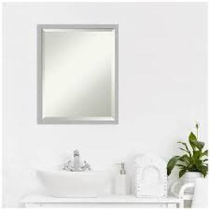 lot 17 image: Hera 17 in. x 21 in. Modern Rectangle Framed Chrome Bathroom Vanity Mirror by Amanti Art Customer Returns See Pictures