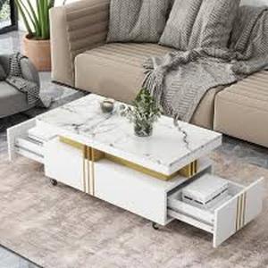 lot 40 image: Nestfair Luxury 39.3 in. White Rectangle Faux Marble Coffee Table with 2-Drawers and Caster Wheels Customer Returns See Pictures