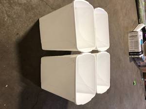 lot 11 image: Lot of Knape & Vogt 18 in. H x 14 in. W x 9 in. D Plastic 35 Qt. Replacement Pull Out Trash Can in White   Customer Returns See Pictures