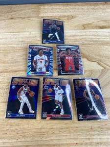 lot 185 image: 2023-24 Panini Donruss Optic My house & Express Lane- Embid, Thompson, George, Mitchell, Irving T
