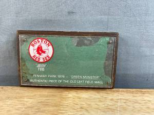 lot 190 image: Boston Red Sox, Fenway Park 1976 Green Monster Authentic Piece of Left Field Wall C