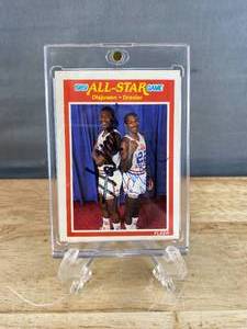 lot 4 image: WOW 1989 Fleer Akeem Olajuwon Clyde Drexler Dual All-Star Autographed NBA Basketball Card #164 C