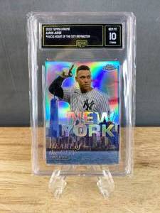 lot 217 image: 2022 Topps Chrome Aaron Judge Heart of the City Refractor #HOC13 Graded GMA Gem Mint 10 J
