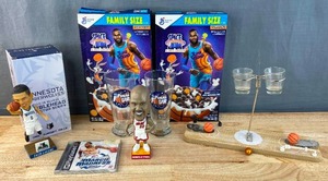 lot 93C image: Shaquille ONeal Bobble Head, Zach LaVine Booblehead, 2-2011 Final Four Glasses, Basketball Drinking Game, 2001 PlayStation NCAA Game, Autographed Tiny Ball and Full & Empty Cereal Boxes Q