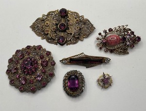 lot 2 image: Victorian Style Brass and Amethyst Brooch Lot