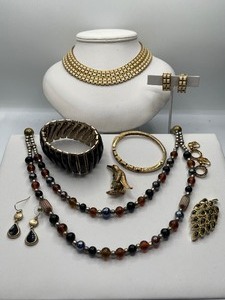 lot 3 image: Lisner Enamel Necklace and Earring Set and Misc. Jewelry 9 pc LOT