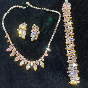 lot 7 image: B. David 3 PC Set Aurora Borealis Crystals Necklace, Bracelet and Clip Earrings