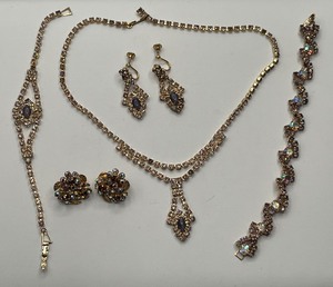 lot 9 image: 3 Piece Amethyst and Rhinestone Set and Weiss Clip On Earrings