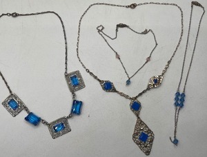 lot 27 image: Art Deco Sterling Filigree and Blue Stone Necklace Lot of 4